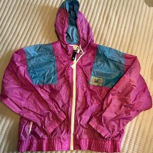 Vintage Ocean Pacific Vibrant Pink and Teal Raincoat
